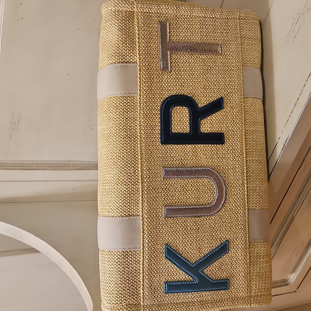NEW Kurt Geiger Large Southbank Zip Top Shopper: Woven Beige W/ Blue Tones - Picture 5 of 10